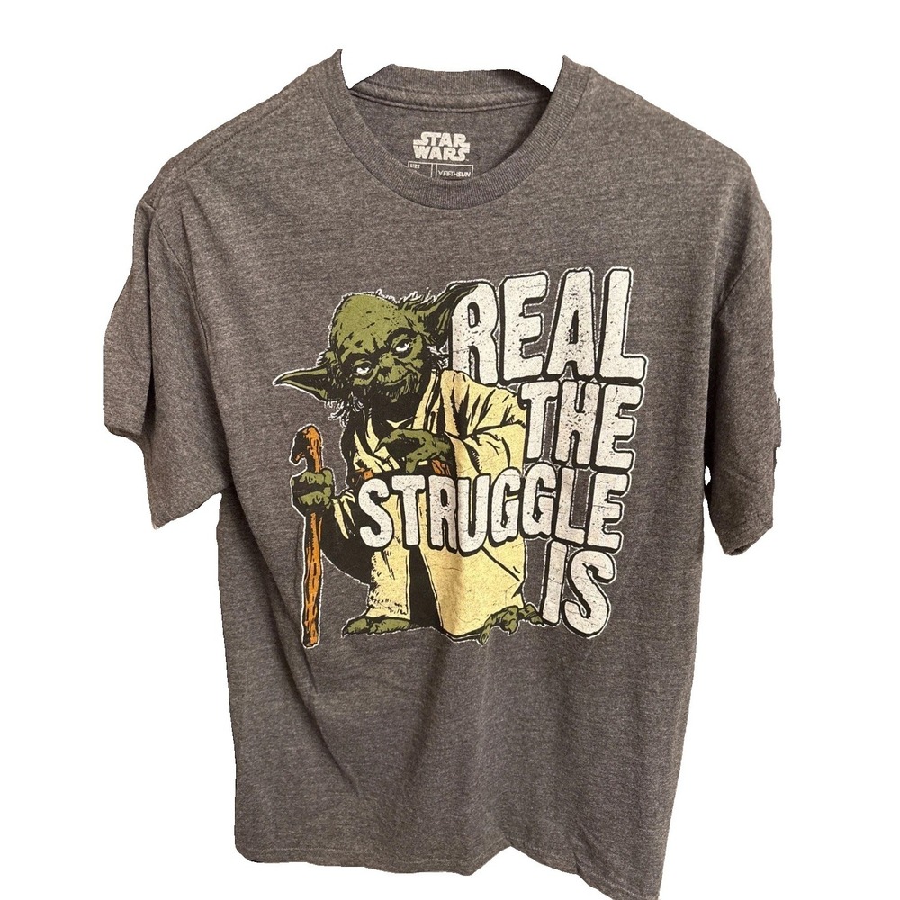 Star Wars Mens Yoda Real The Struggle Is Graphic T-Shirt Grey Fifth Sun Medium
